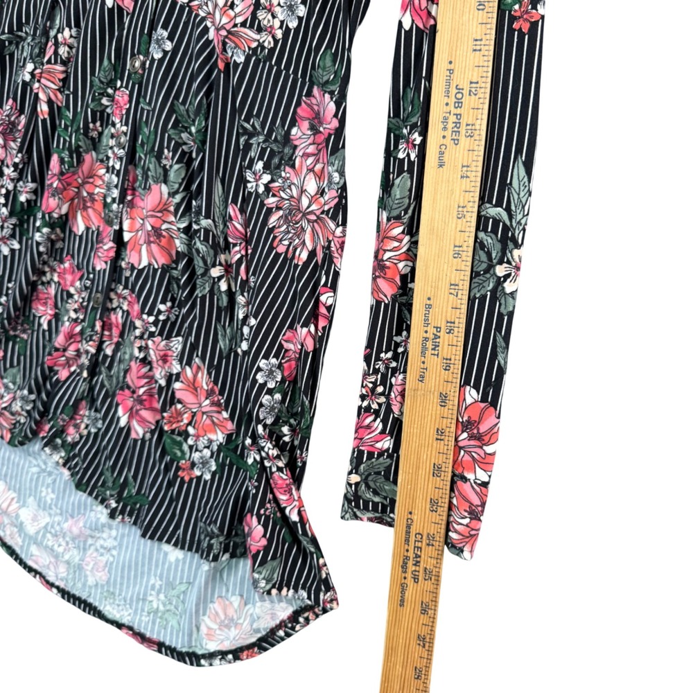 Derek Heart Print Shirt Dress L Y2K Indie Cottagecore Floral Stripe Button Up - Picture 7 of 9